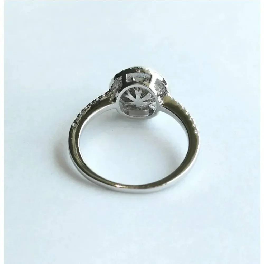 White pearl ring cz halo ring size 7 NEW